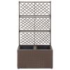 vidaXL Trellis Raised Bed with 2 Pots 22.8"x11.8"x42.1" Poly Rattan Brown